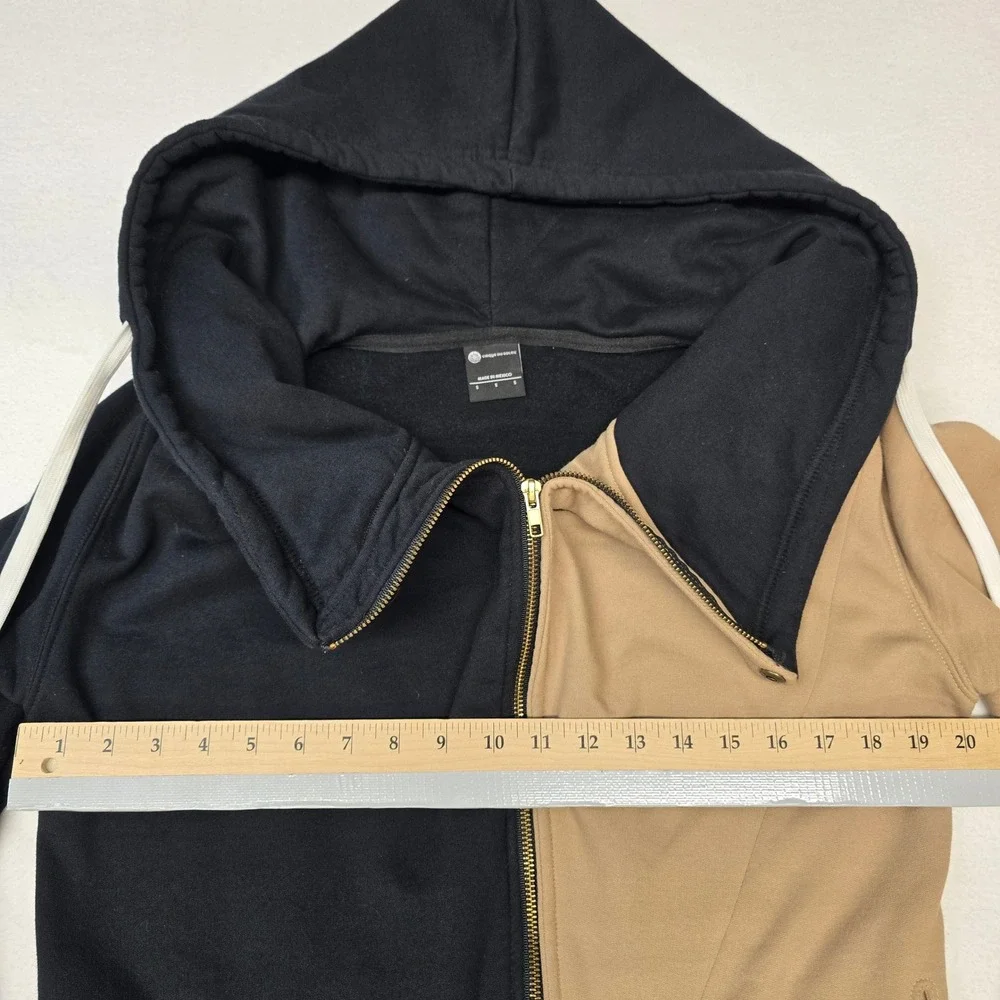 Cirque du Soleil Womens S Full Zip Hoodie Colorblock Black Tan Thick Hoodie